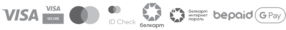 Visa, Visa Secure, Mastercard, Mastercard ID Check, Белкарт, Белинвестбанк, bePaid, Samsung Pay, Google Pay