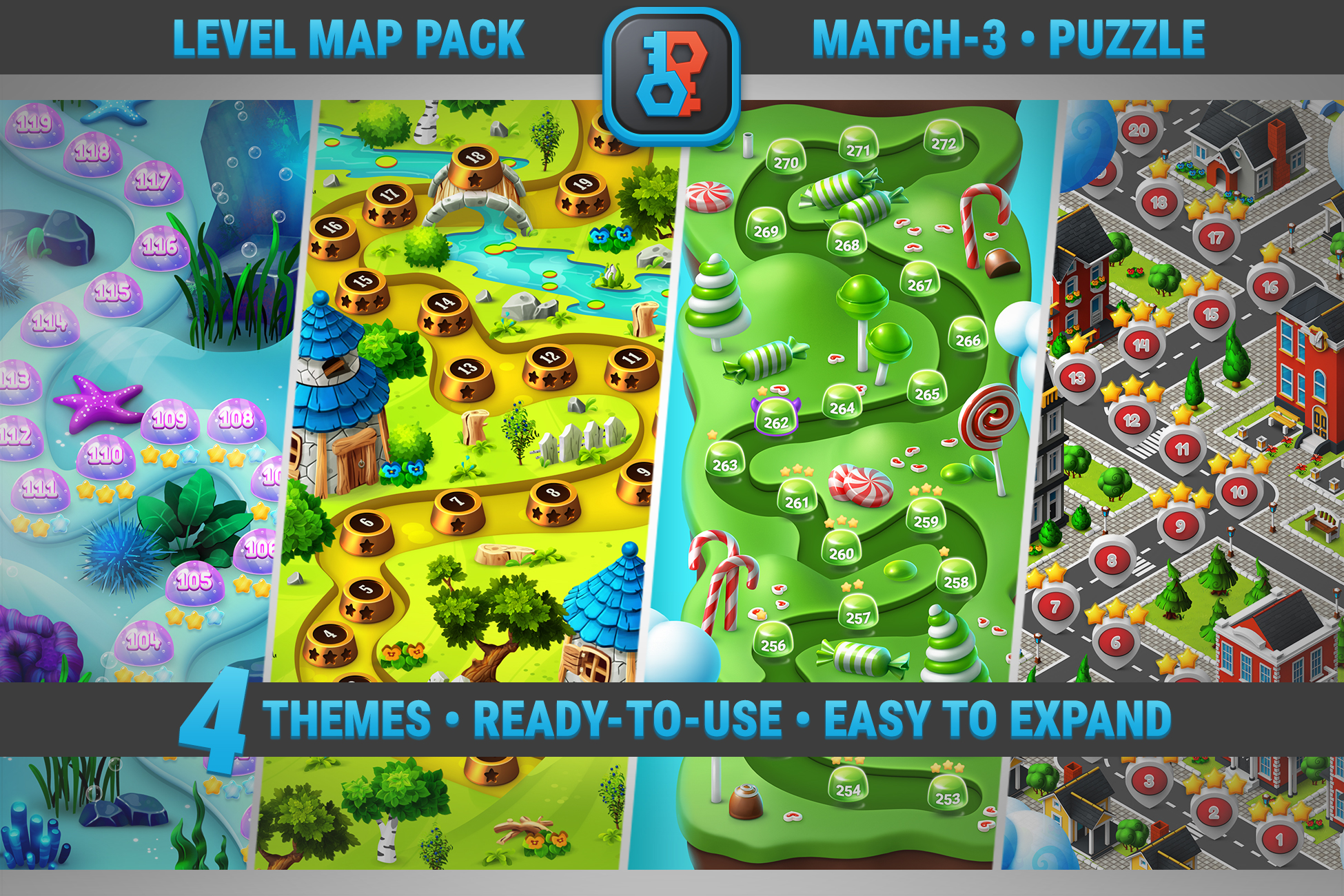 MK Puzzle Level Map Pack • 4 Themes Bundle screenshot 1