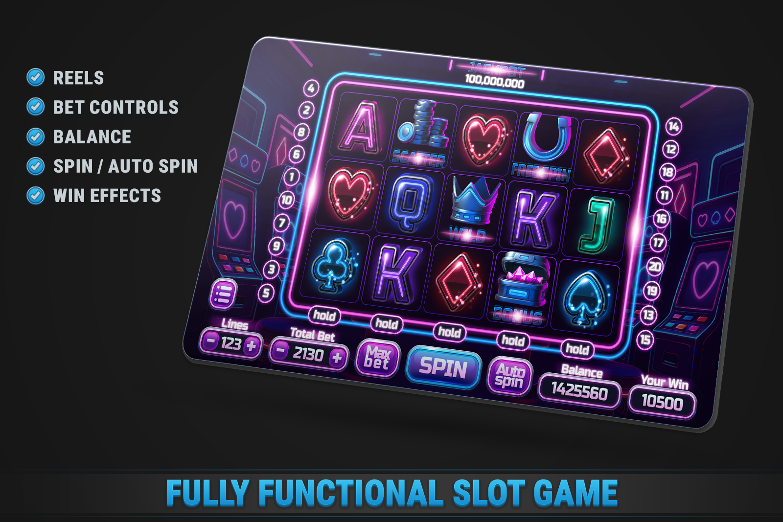 Neon Suits Slot • HTML Responsive Casino Game screenshot 1