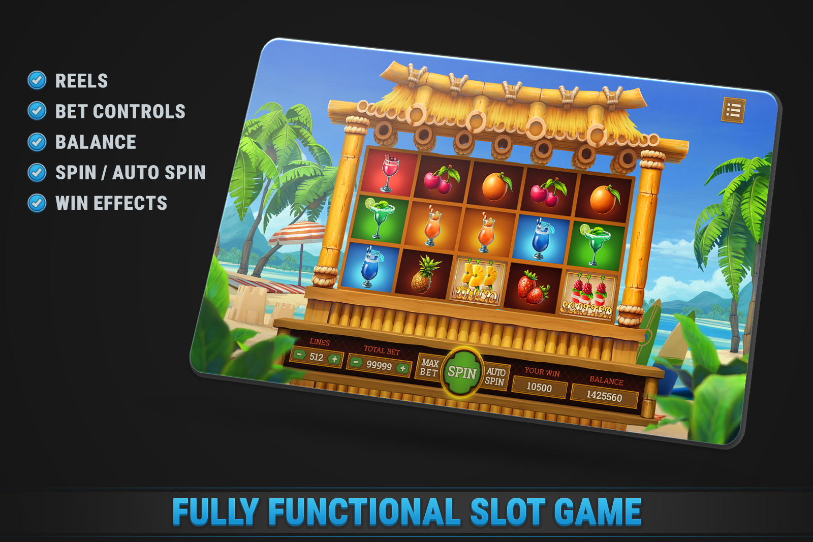 Tropical Beach Slot • HTML Responsive Casino Game screenshot 1