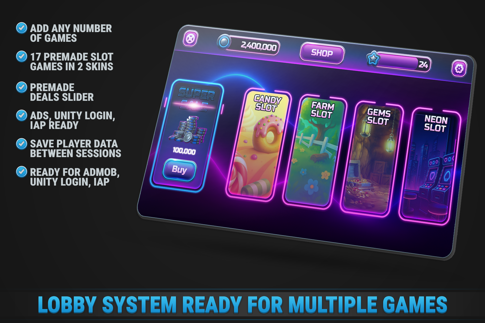 MK Slot Machine Kit • Modern Neon Casino Template screenshot 3